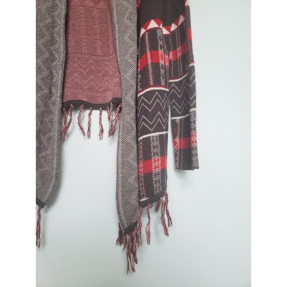 Designer's Closet Billabong Womens L Duster Cardigan Open Front Aztec Red Gray - Picture 3 of 5